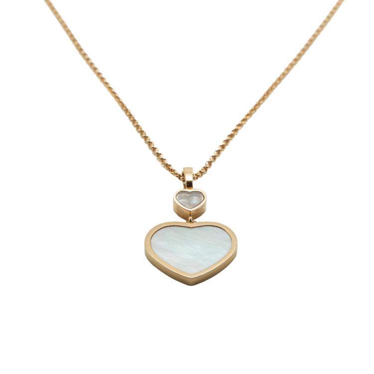 Pre Owned Chopard Happy Hearts White Mother Of Pearl Rose Gold Diamond Necklace
