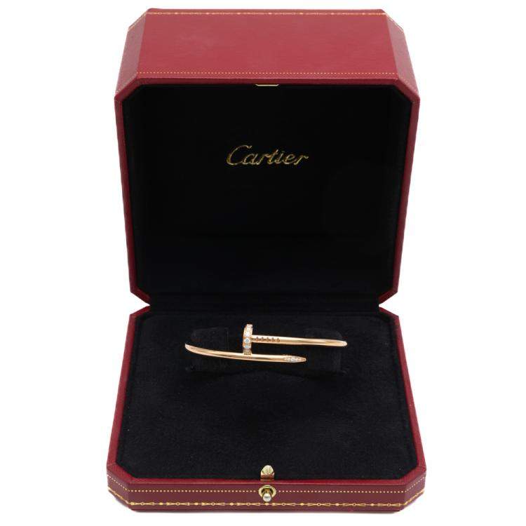 Pre Owned Cartier Juste Un Clou Rose Gold Diamond Bracelet Size 17