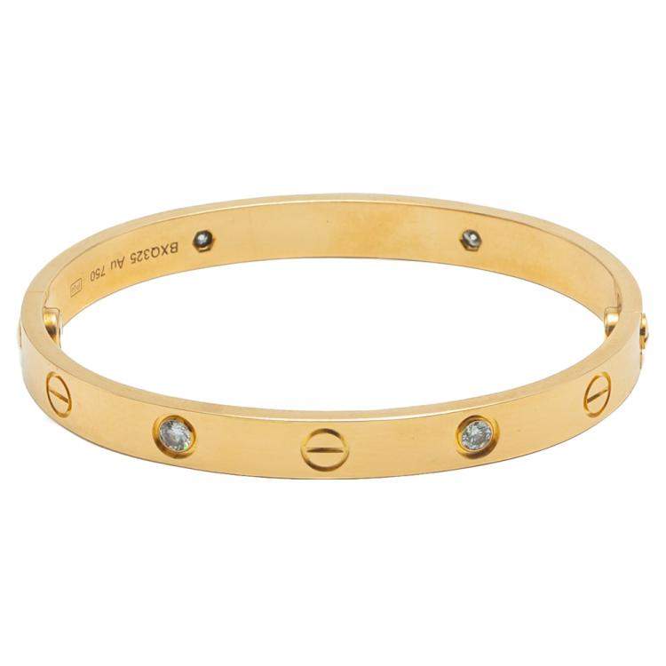 Pre Owned Cartier Love Yellow Gold 4 Diamonds Bracelet Size 16