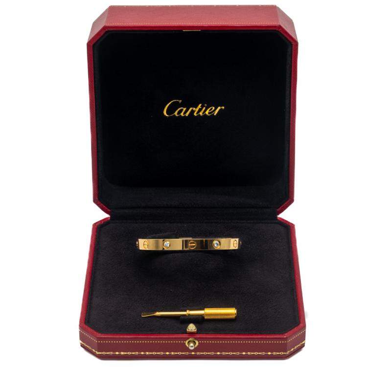 Pre Owned Cartier Love Yellow Gold 4 Diamonds Bracelet Size 16