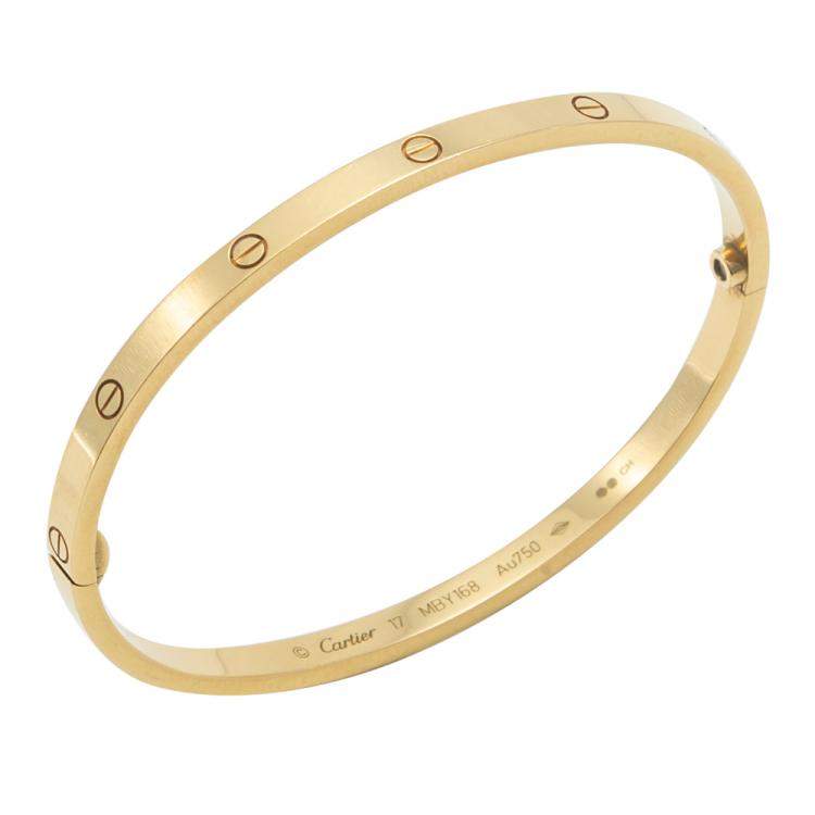 Pre Owned Cartier Love Yellow Gold Small Model Bracelet Size 17