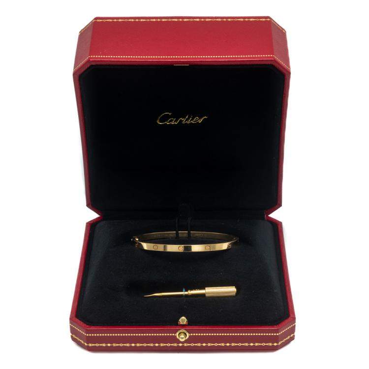 Pre Owned Cartier Love Yellow Gold Small Model Bracelet Size 17
