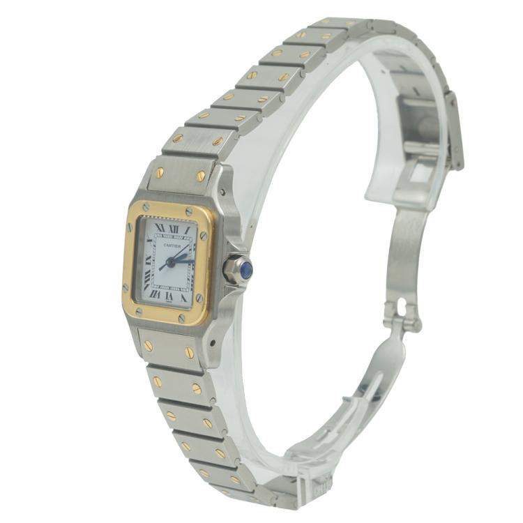 Pre Owned Cartier White Santos Steel & Yellow Gold Automatic Women'S Watch 24MM