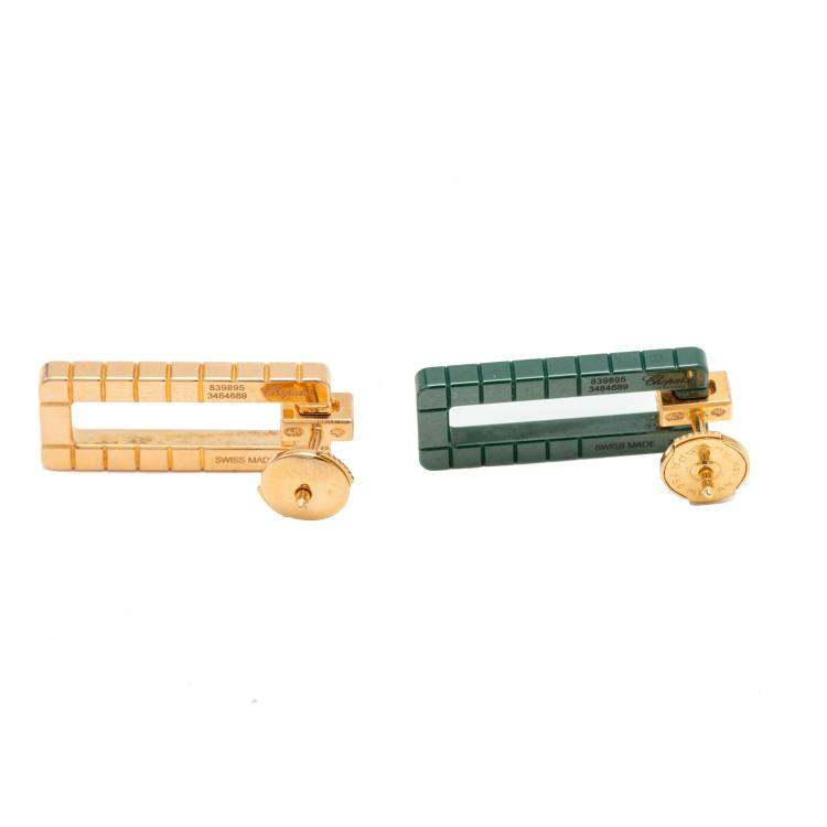 Pre Owned Chopard Rose Gold & Green Ceramic Ice Cube Rihanna Limited Edition Earrings
