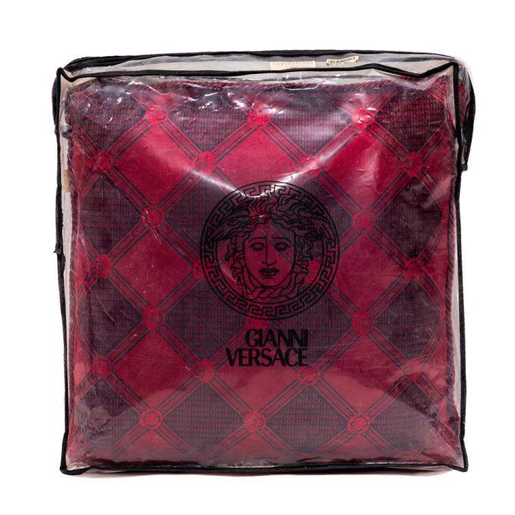 Pre Owned Versace Medusa Red & Black Cotton Cushion