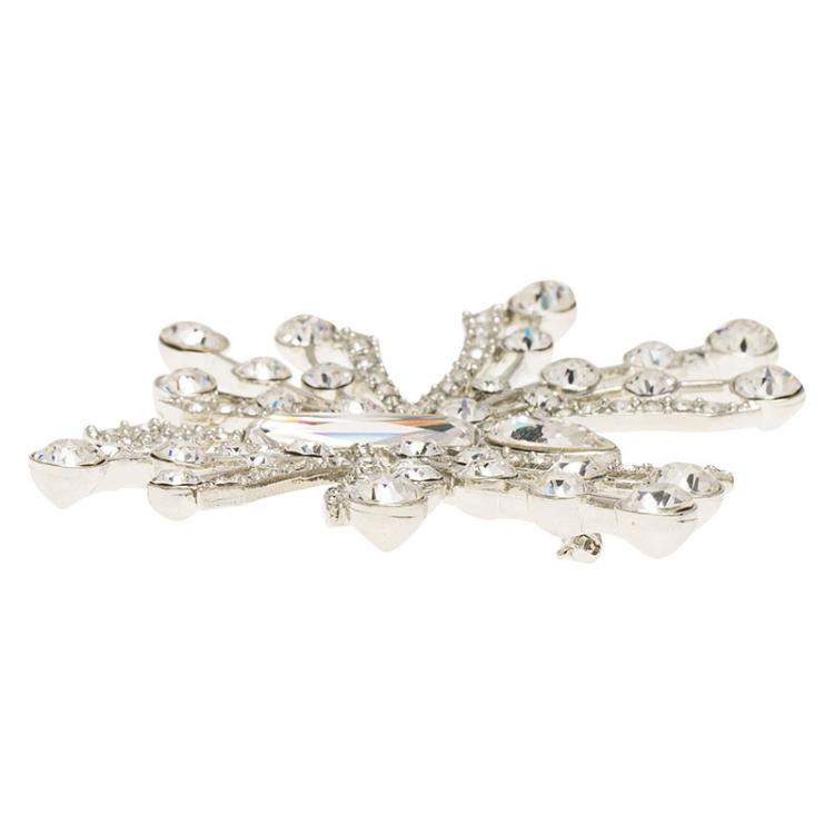 مملوكة مسبقًا Oscar de la Renta Abstract Crystal Silver Tone Brooch