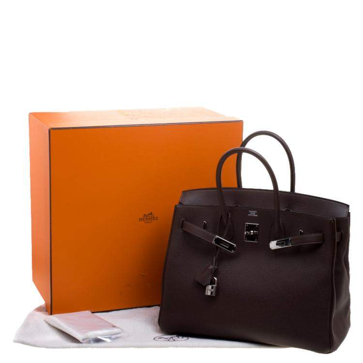 Pre Owned Hermes Cacao Togo Leather Palladium Hardware Birkin 35 Bag
