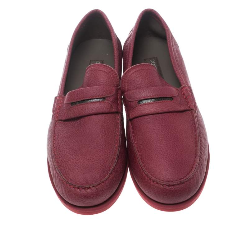 Pre Owned Dolce & Gabbana Red Leather Genova Loafers Size 43