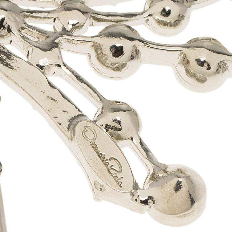 مملوكة مسبقًا Oscar de la Renta Abstract Crystal Silver Tone Brooch