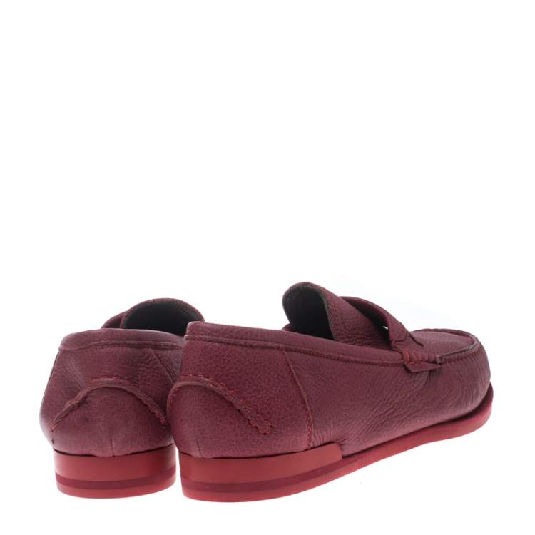 Pre Owned Dolce & Gabbana Red Leather Genova Loafers Size 43