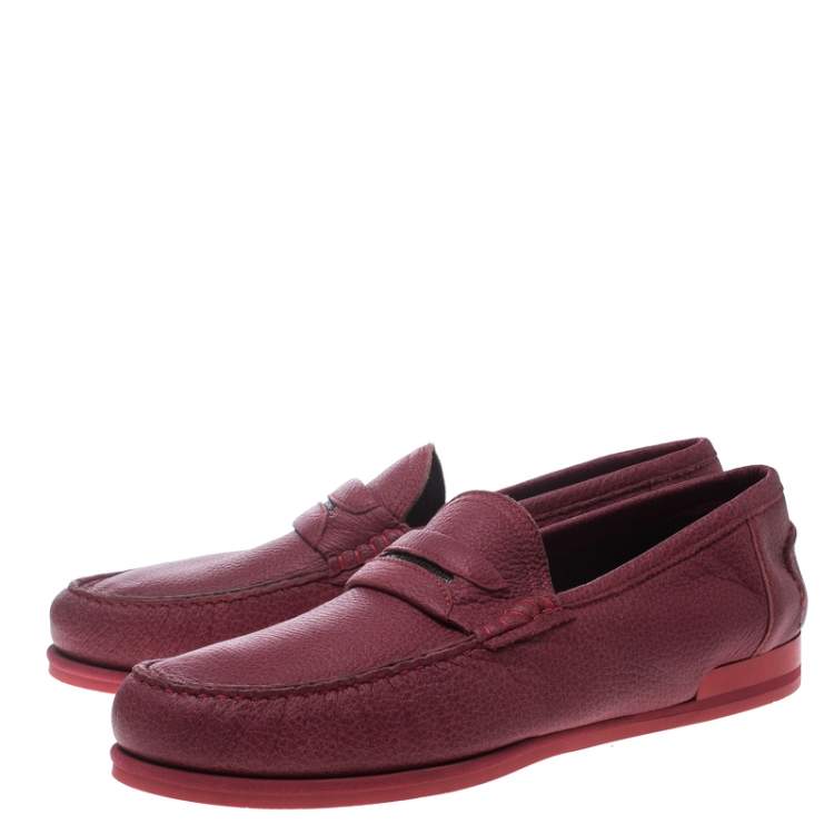 Pre Owned Dolce & Gabbana Red Leather Genova Loafers Size 43