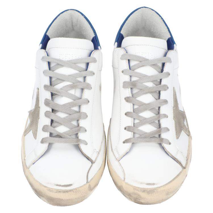 Pre Owned Golden Goose White/Blue Leather Superstar Sneakers Size EU 41