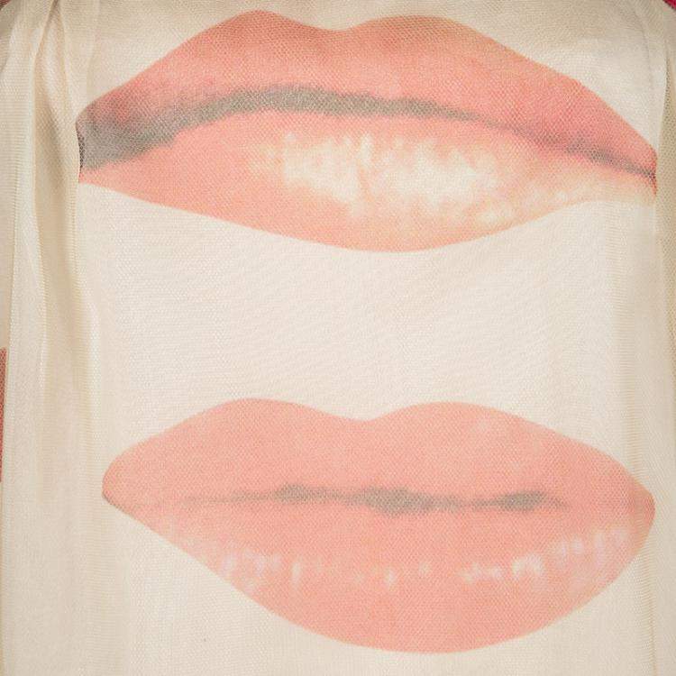 Pre Owned Philosophy di Alberta Ferretti Red/Beige Lip Applique Tulle Dress S