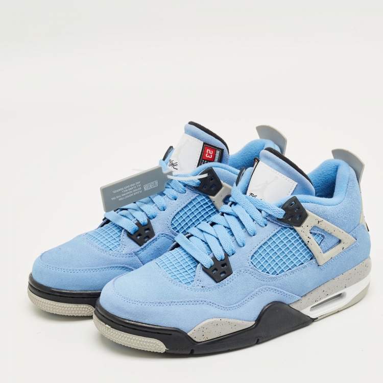 Pre Owned Air Jordans Blue Suede Jordan 4 Retro University Blue Sneakers Size 40