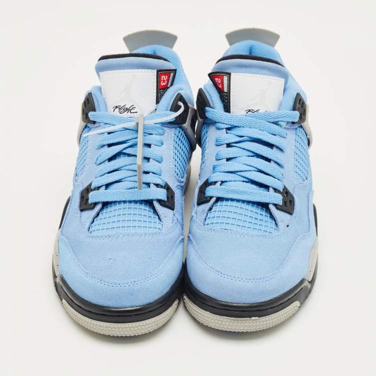 Pre Owned Air Jordans Blue Suede Jordan 4 Retro University Blue Sneakers Size 40