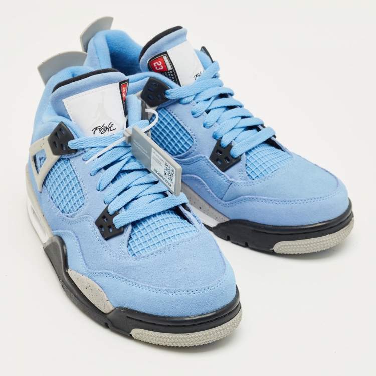 Pre Owned Air Jordans Blue Suede Jordan 4 Retro University Blue Sneakers Size 40