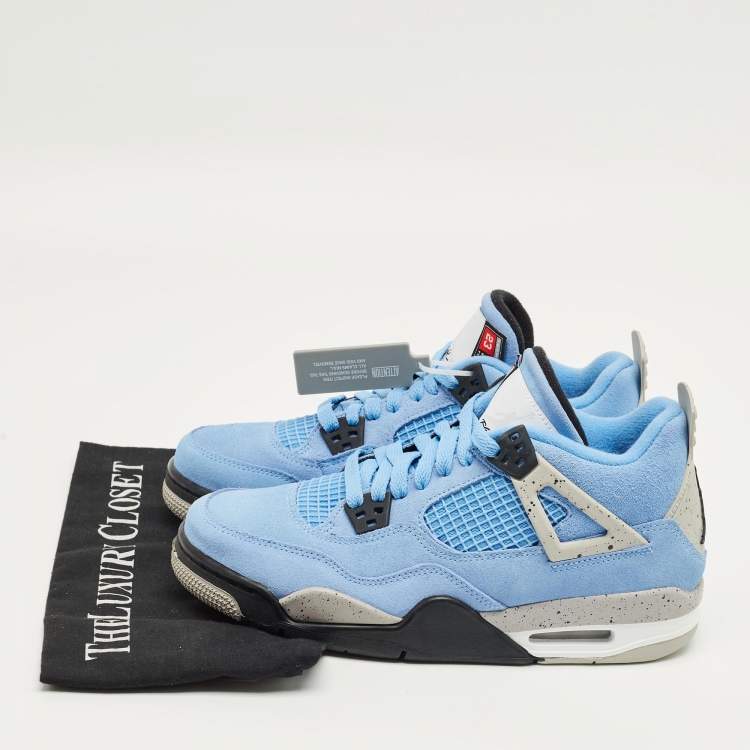 Pre Owned Air Jordans Blue Suede Jordan 4 Retro University Blue Sneakers Size 40