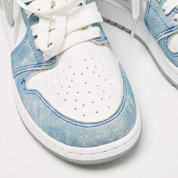 Pre Owned Air Jordans Blue/White Leather Jordan 1 Retro High Hyper Royal Smoke Grey Sneakers Size 39 (GS)