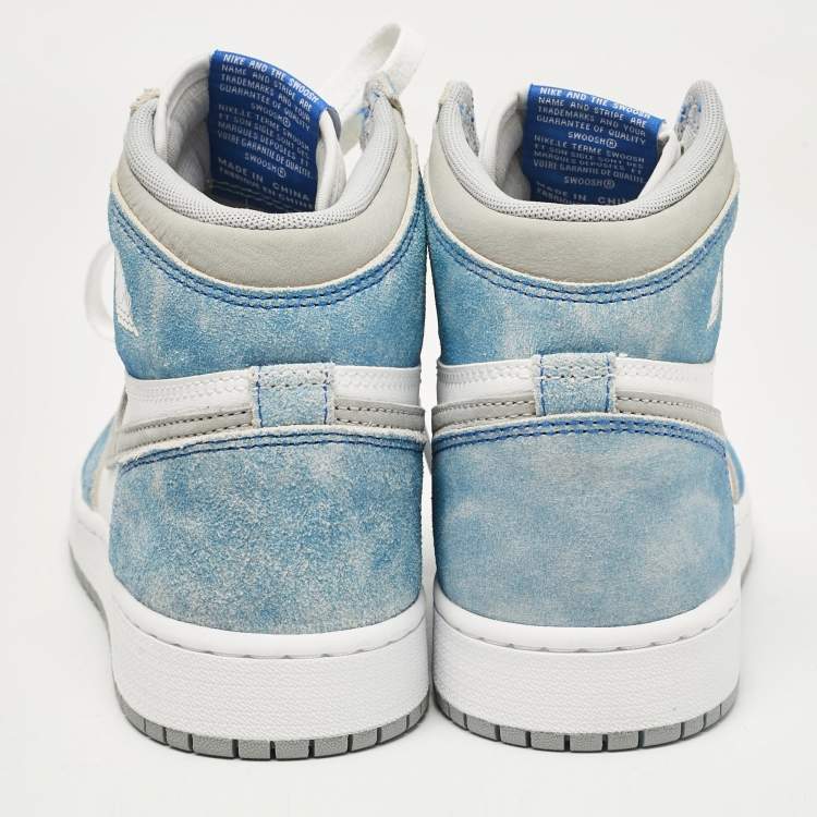 Pre Owned Air Jordans Blue/White Leather Jordan 1 Retro High Hyper Royal Smoke Grey Sneakers Size 39 (GS)