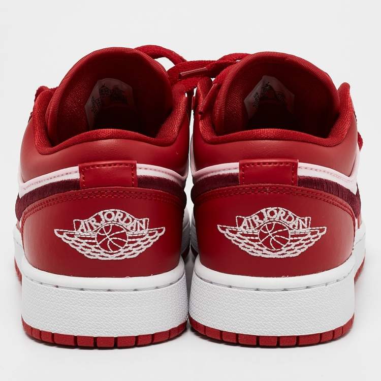 Pre Owned Air Jordans Red/Pink Leather Jordan 1 Low SE Red Quilt Sneakers Size 38.5 (GS)