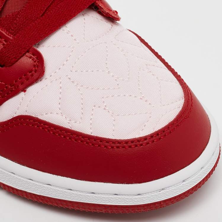 Pre Owned Air Jordans Red/Pink Leather Jordan 1 Low SE Red Quilt Sneakers Size 38.5 (GS)