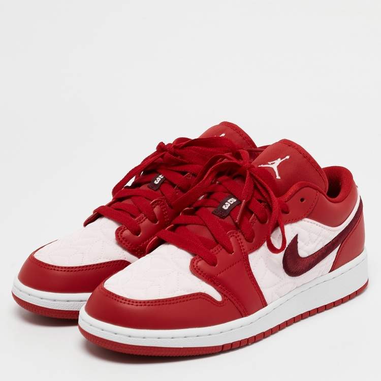 Pre Owned Air Jordans Red/Pink Leather Jordan 1 Low SE Red Quilt Sneakers Size 38.5 (GS)