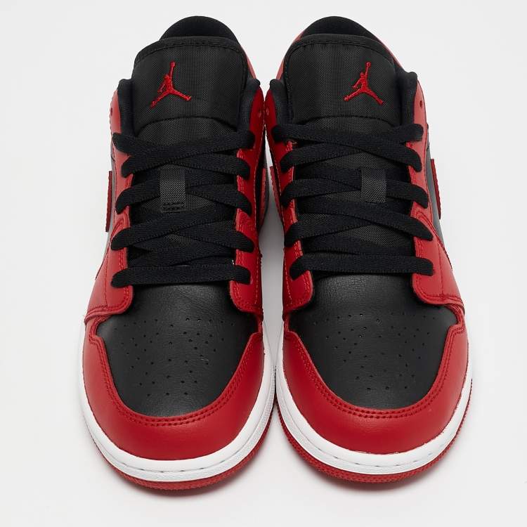 Pre Owned Air Jordans Red/Black Leather Jordan 1 Low Reverse Bred Sneakers Size 38.5 (GS)