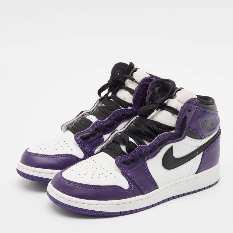 Pre Owned Air Jordans Purple/White Leather Jordan 1 Retro High Court Sneakers Size 39