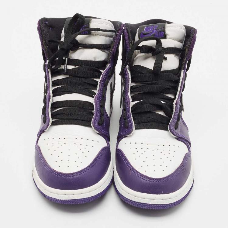 Pre Owned Air Jordans Purple/White Leather Jordan 1 Retro High Court Sneakers Size 39