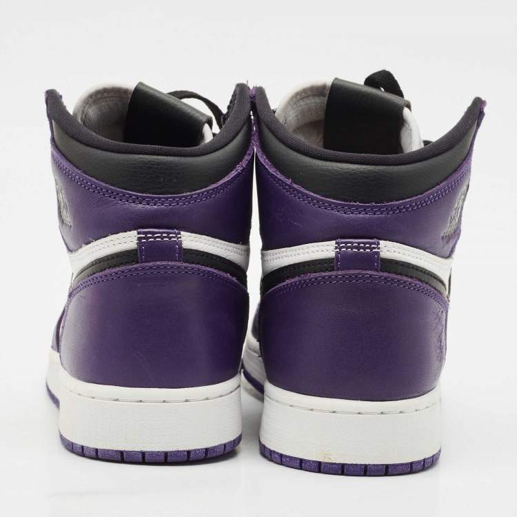 Pre Owned Air Jordans Purple/White Leather Jordan 1 Retro High Court Sneakers Size 39