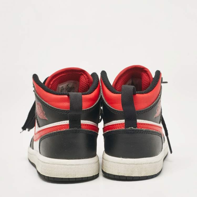Pre Owned Air Jordans Tricolor Leather Jordan 1 Mid PS Black Fire Red Sneakers Size 31 (kids) 