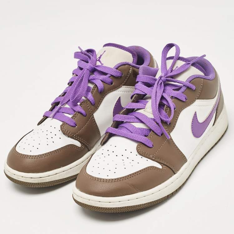 Pre Owned Air Jordans Multicolor Leather Jordan 1 Low Palomino Wild Berry Sneakers Size 38 (GS)