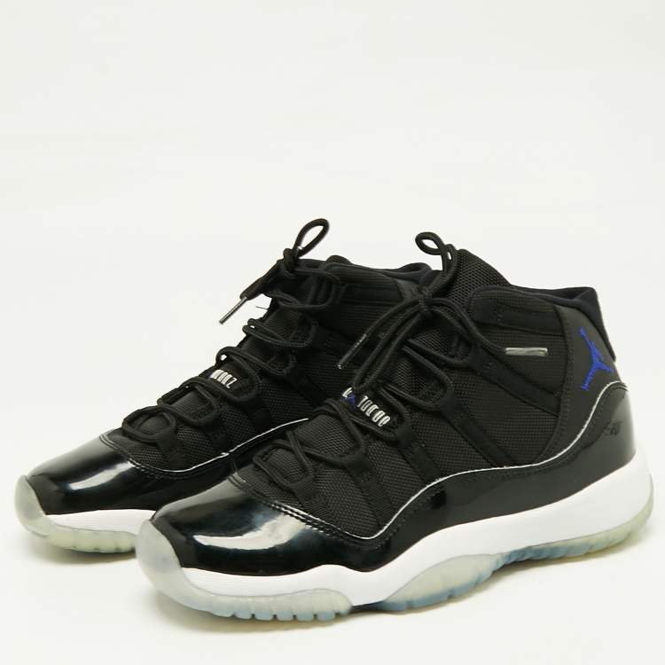 Pre Owned Air Jordans Black Patent Leather Jordan 11 Retro Space Jam Sneakers Size 38.5 (GS)
