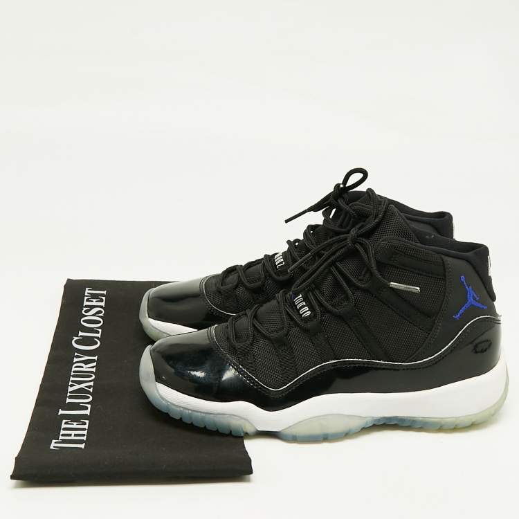 Pre Owned Air Jordans Black Patent Leather Jordan 11 Retro Space Jam Sneakers Size 38.5 (GS)