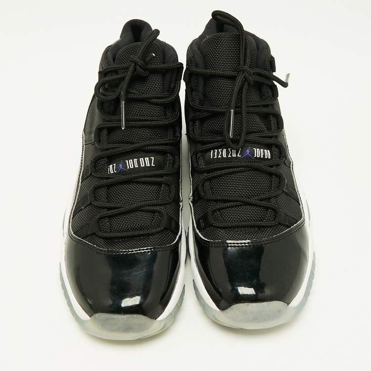 Pre Owned Air Jordans Black Patent Leather Jordan 11 Retro Space Jam Sneakers Size 38.5 (GS)