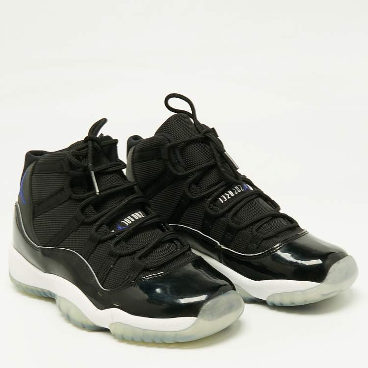 Pre Owned Air Jordans Black Patent Leather Jordan 11 Retro Space Jam Sneakers Size 38.5 (GS)