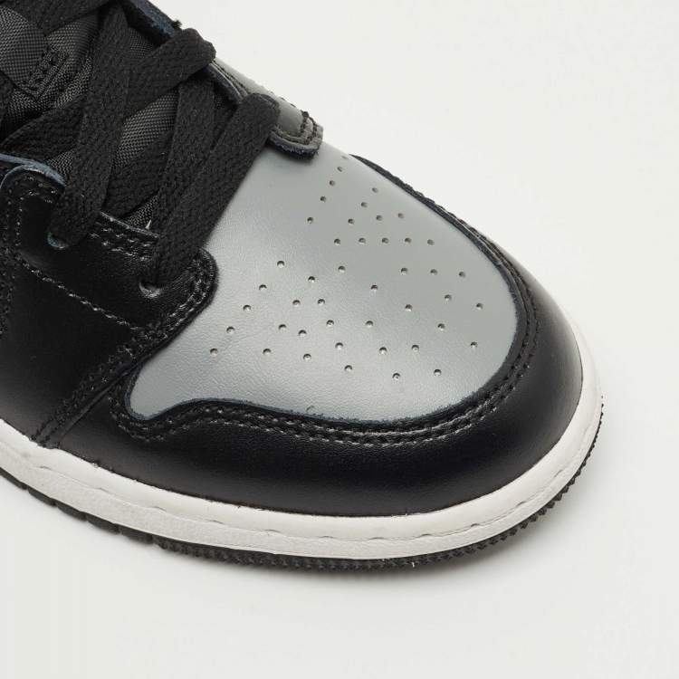 Pre Owned Air Jordans Black/Grey Leather Jordan 1 Mid Shadow Red Sneakers Size 37.5