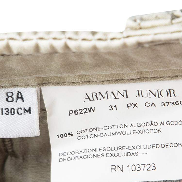 Pre Owned Armani Junior Beige Cold Pigment Overdyed Cotton Cargo Pants 8Yrs