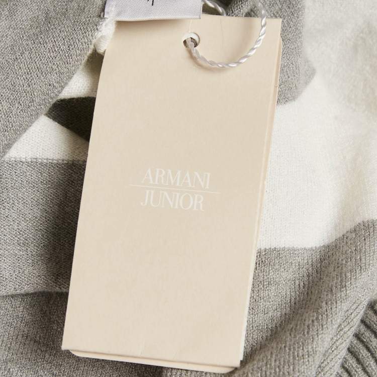 Pre Owned Armani Junior Grey Striped Knit Long Sleeve Dress 4 Yrs