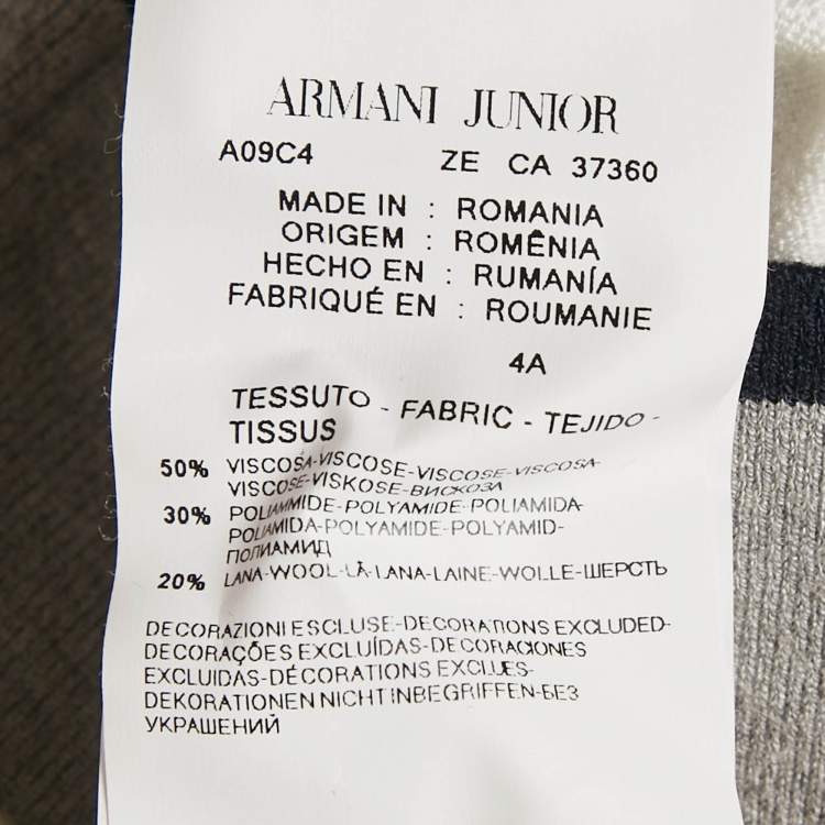 Pre Owned Armani Junior Grey Striped Knit Long Sleeve Dress 4 Yrs