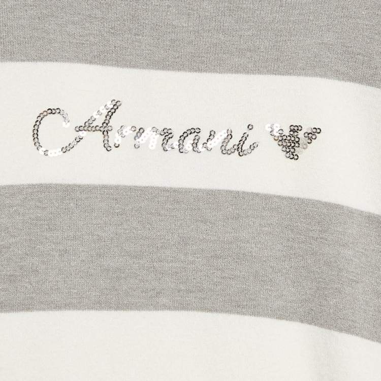 Pre Owned Armani Junior Grey Striped Knit Long Sleeve Dress 4 Yrs