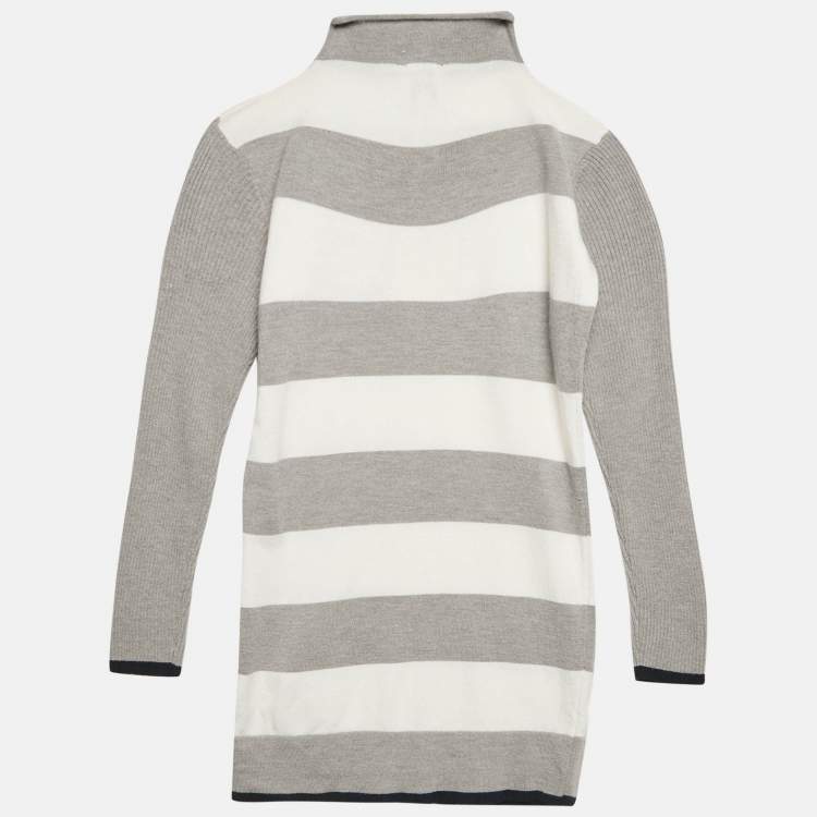 Pre Owned Armani Junior Grey Striped Knit Long Sleeve Dress 4 Yrs