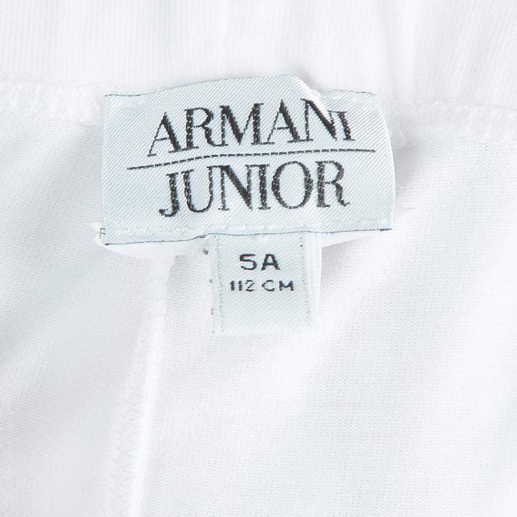 Pre Owned Armani Junior White Swarovski Logo Detail Leggings 5 Yrs