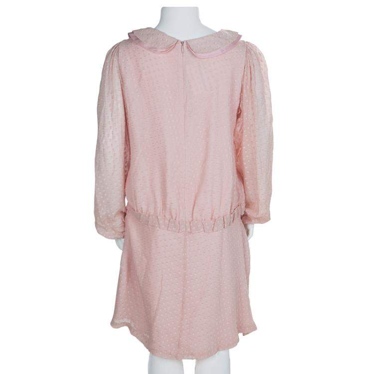 Pre Owned Baby Dior Pink Silk Dobby Long Sleeve Drop Waist Dress 10 Yrs