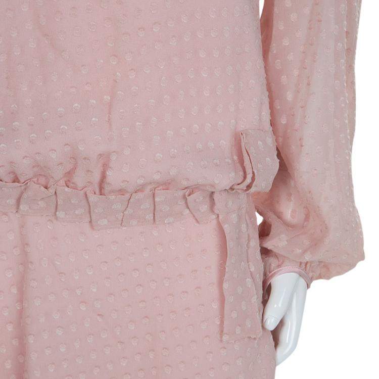 Pre Owned Baby Dior Pink Silk Dobby Long Sleeve Drop Waist Dress 10 Yrs