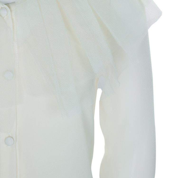 Pre Owned Baby Dior Cream Tulle Ruffle Detail Long Sleeve Silk Blouse 10 Yrs
