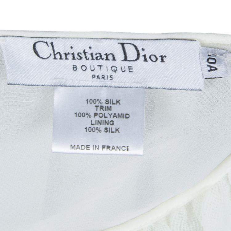 Pre Owned Baby Dior Cream Tulle Ruffle Detail Long Sleeve Silk Blouse 10 Yrs