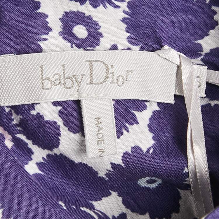 Pre Owned Baby Dior Blue Floral Print Cotton A-Line Sun Dress Set 36M