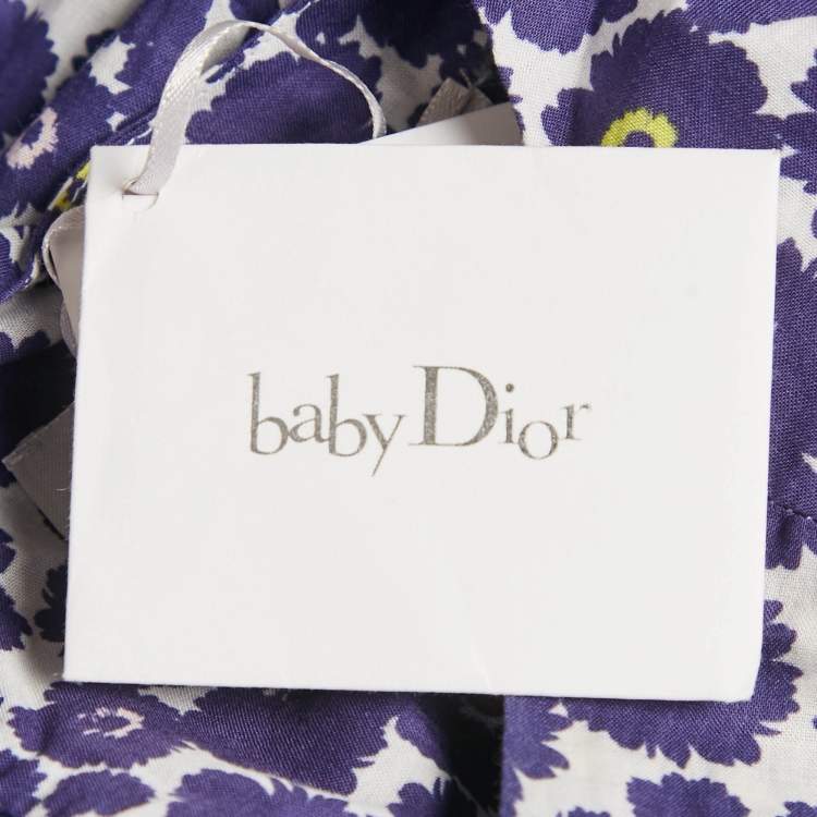 Pre Owned Baby Dior Blue Floral Print Cotton A-Line Sun Dress Set 36M