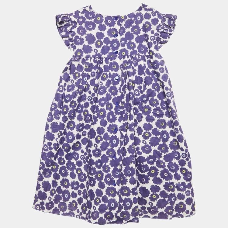 Pre Owned Baby Dior Blue Floral Print Cotton A-Line Sun Dress Set 36M